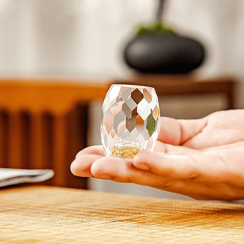 

Exquisite Turquoise Crystal Cutting Glass Teapot Cover Holder K9 Gold Foil Cover Frame Zisha Pot Lid Shelf Tea Set Ornaments