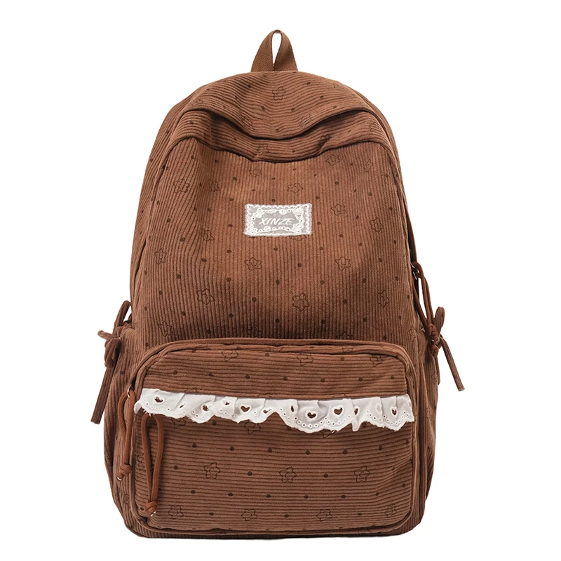 

Вельветовые рюкзаки с точками и кружевными лентами, милые, вместительные, для студентов, для поездок на работу, школьные сумки, молодежные, в стиле Ins, модные, универсальные сумки