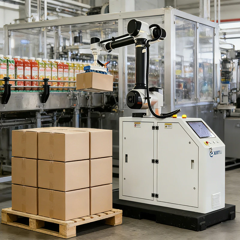 Collaborative Palletizing Robot Arm With Suction No Programming 24 Hours Mobile Type Stable Handling Food Chemical Bev