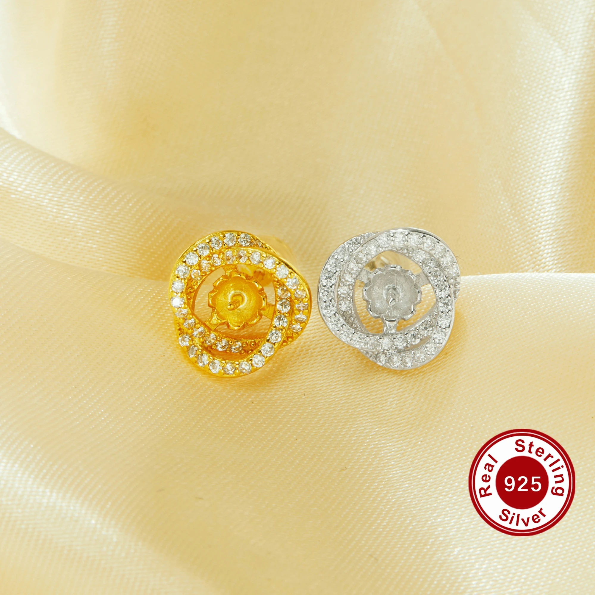 Mother Milk Resin Ball Round Pin Solid 925 Sterling Silver Studs Earring Settings For 6-7MM Half Drilled Pearl Bead 1706220