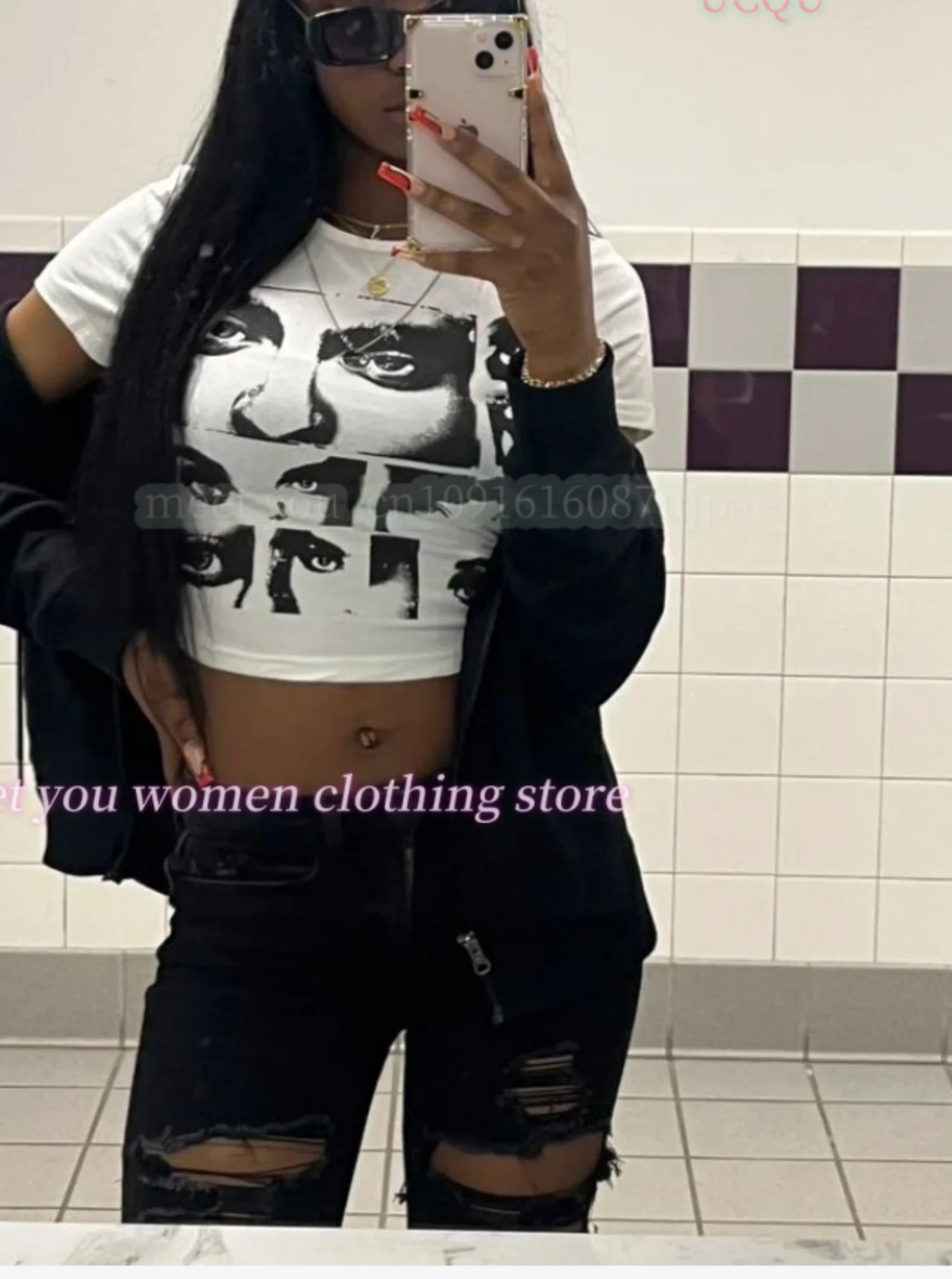 

Women90s Figure Graphic Crop Y2k blouse T Shirt Short Sleeve T shirt Female Creativity Street O-Neck women oversize blouse