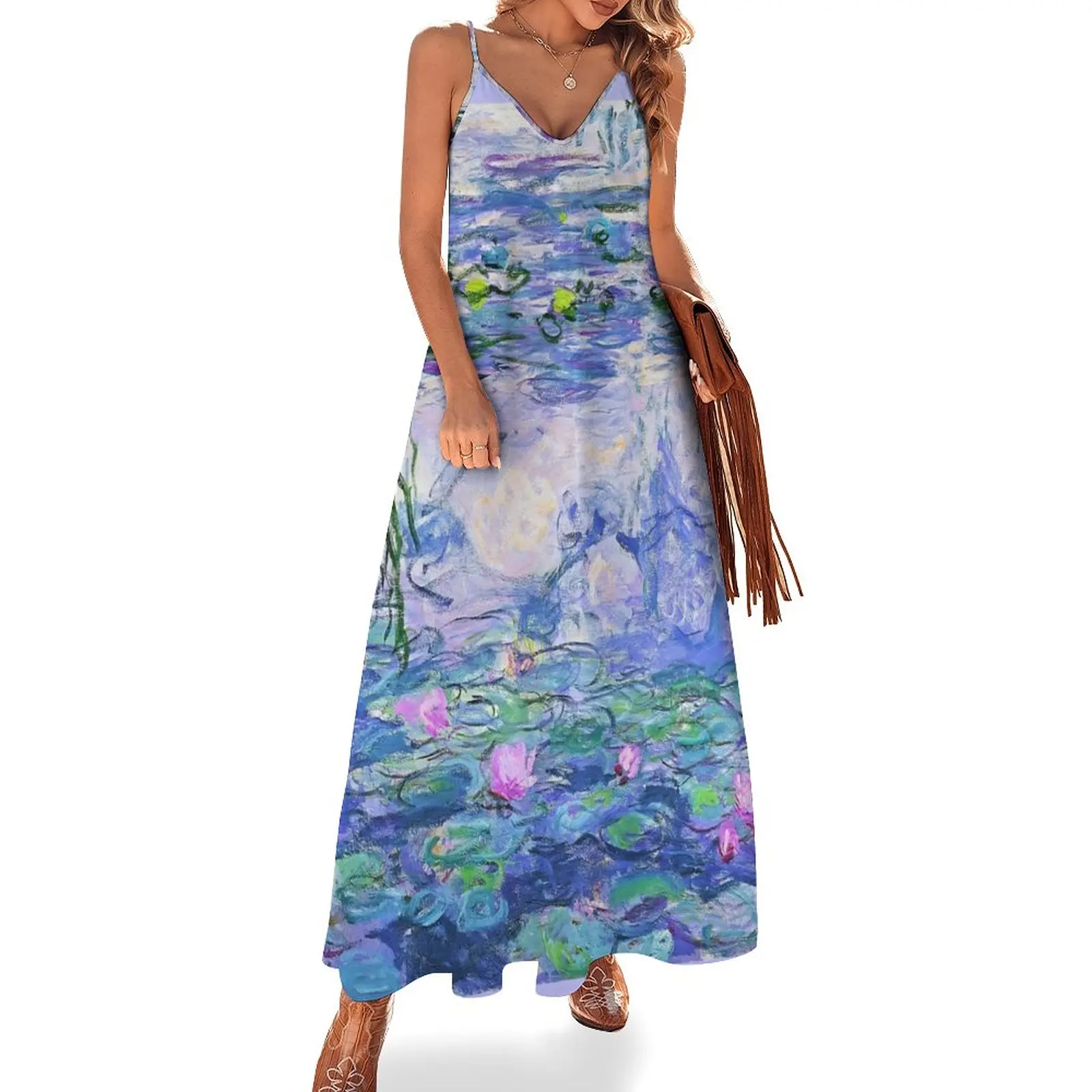 

Claude Monet Water Lilies Sleeveless Dress luxury women's party dress evening prom prom dresses