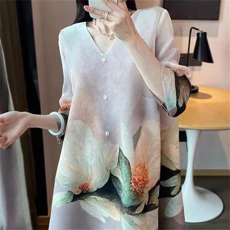 Vestidos de noite femininos dobráveis plus size vestido estampado feminino em longo primavera e verão solto saia high-end temperamento