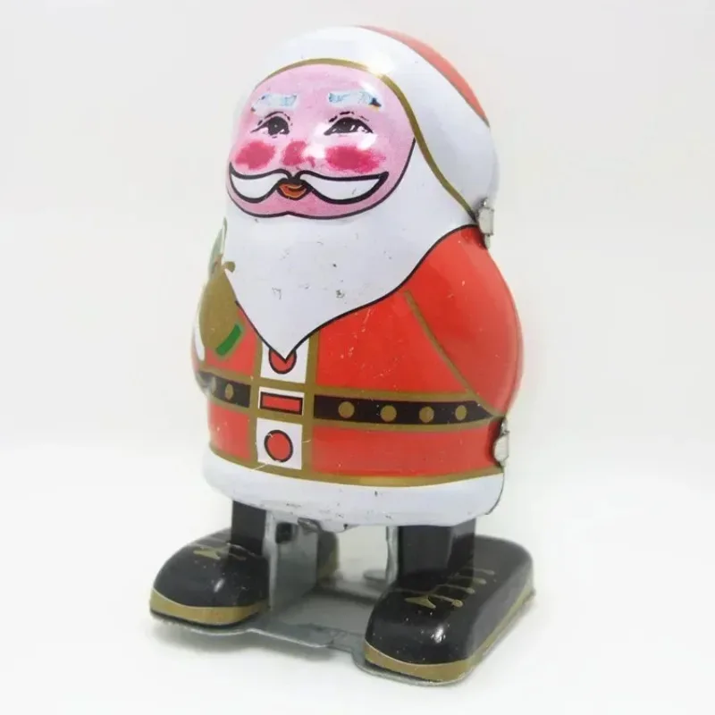 Clockwork Toy Funny Metal Tin Father Christmas Mechanical Toy Collection Retro Wind Up Toy Figures Model Kids Gift