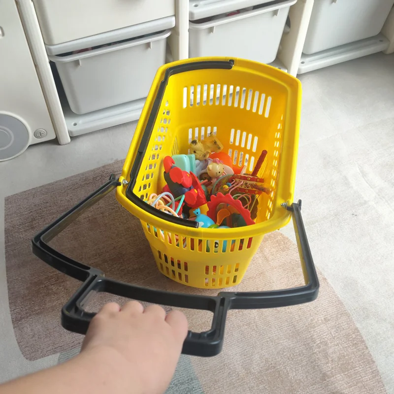 

Large Plastic op Basket with Handle And Wheels Handy Caddy for ceries Convenience Store Pull along Basket