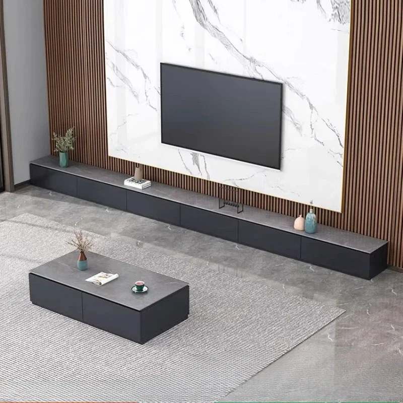 Light luxury rock slab floor-to-ceiling TV cabinet coffee table combination household living room floor cabinet Nordic