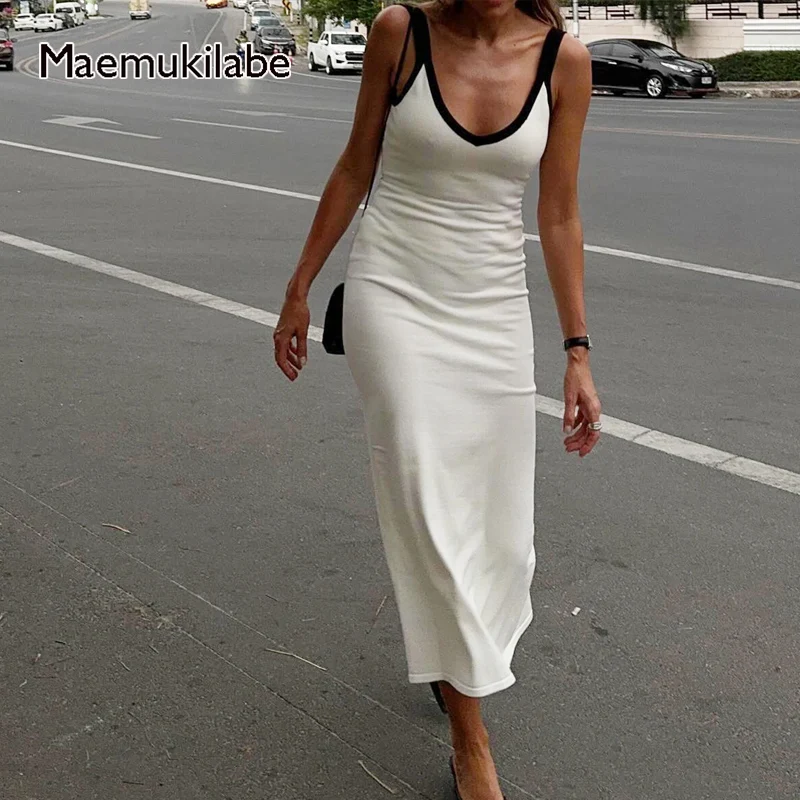 Maemukilabe-vestido camisola con cuello en V para mujer, Vestido largo de punto con Espalda descubierta, Vintage, elegante, ajustado, para fiesta y Club, Verano