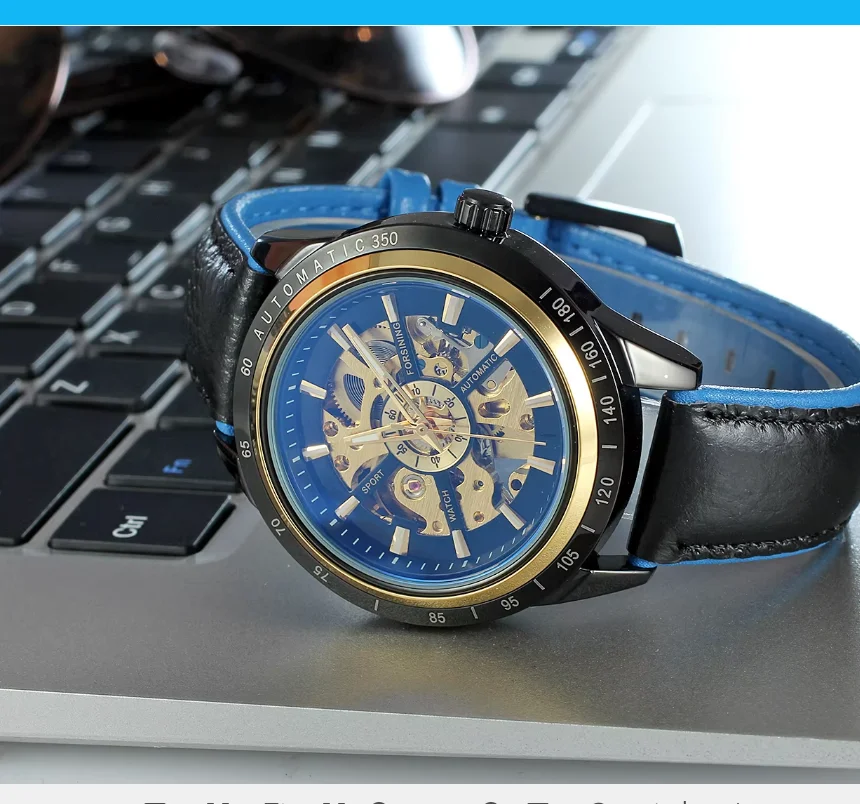 FORSINNG Hollow nail scale mechanical watch Black men's round belt Steel strap Watch European and American fashion watch