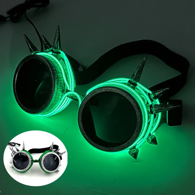 LED świecący okulary w stylu Retro z gwoździem, świecące okulary, Steampunk, okulary w stylu Retro, światło fluorescencyjne bary, impreza, gadżety na Halloween