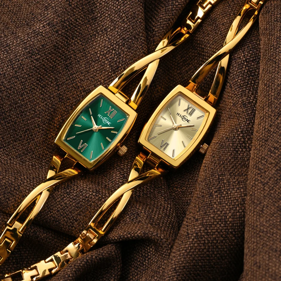 Heloiune gold square women's watch, casual versatile women's watch, bracelet, quartz watch, women's watch