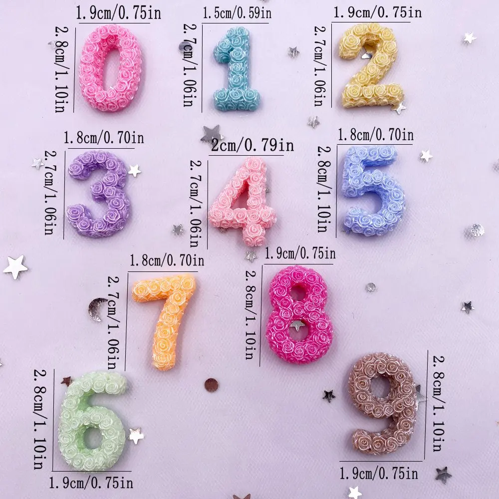 Colorful Resin Cartoon Rose Numbers 0-9 Figurines Flat back Stones DIY Holiday Party Wedding Decor Scrapbooks Accessories Crafts