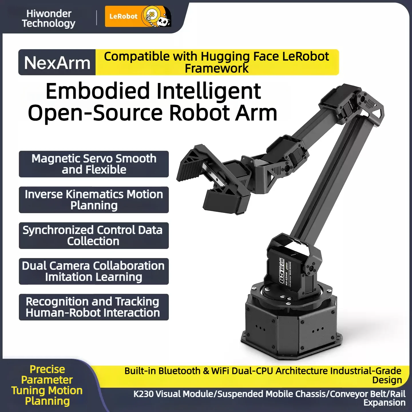 Chipboard Hiwonder NexArm ESP32 Robot Arm, Open Source 6-Axis Mechanical Arm, AI Vision Large Model LeRobot Coding Platform