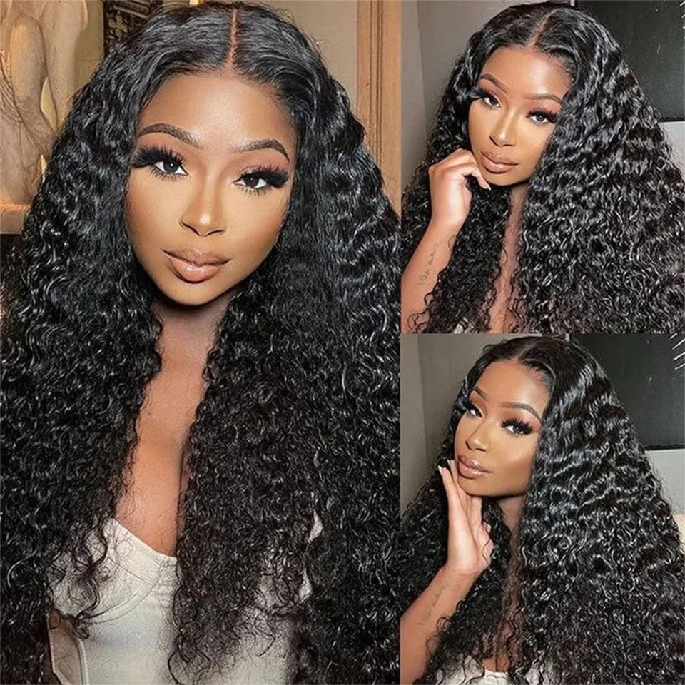 Water Wave Lace Front Wigs 13x4 HD Transparent Lace Frontal Wigs Brazilian Human Hair Pre Plucked 32 Inch 250 Density Lace Wigs