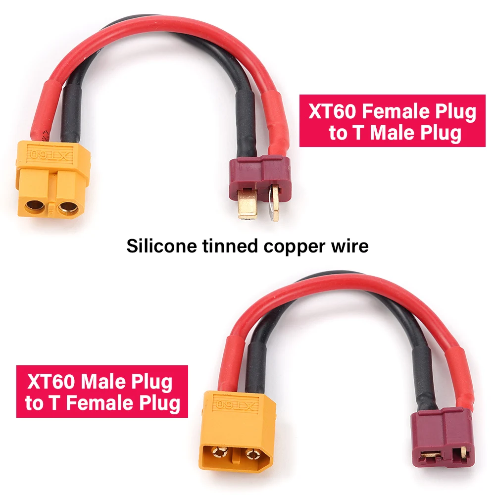 XT60 Female to Deans T-Plug Male Connector 14AWG 10cm silicone tinned copper Lead Adaptor Wire Cable LiPo 2 Pack