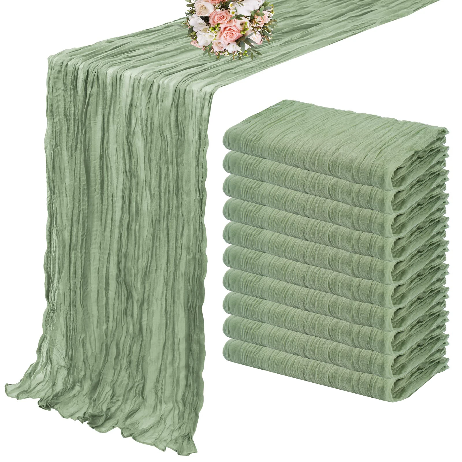 

10PCS Semi-Sheer Sage green Table Runner Gauze Cheesecloth Table Setting Dining Wedding Party Christmas Arches Cake Decor