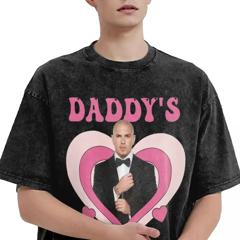 Daddys Girl Pitbull Mr Worldwide Washed T Shirt Streetwear Hip Hop Vintage T-Shirt Tee Shirt for Men Women 100% Cotton Printed