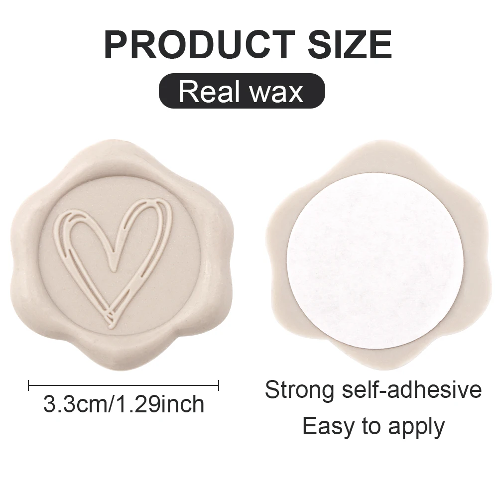 50pcs Heart Wax Seal Stickers, Envelope Seals Self Adhesive Stickers for Wedding Party Birthday Christmas(Green, Beige, White)