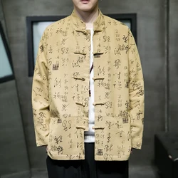 Chinese Style Men Clothing Spring Summer Cotton Linen Jackets for Men Chinese Character Print Jackets y2k Tang Suit Hanfu Coat