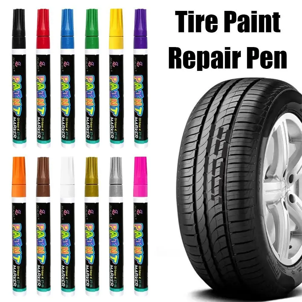 

1Pcs 12 Colors Tire Paint Pen Marker Waterproof White Markers Tire Tread Glass Rubber Fabric Paint Metal Paint Marker Pens