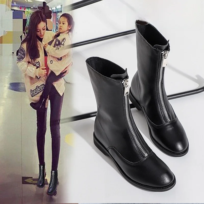 

Guidi Autumn Winter Zipper Boots Women's Flat Bottom Booties British Style Fashionable Short Boots round Toe Rubber Sole