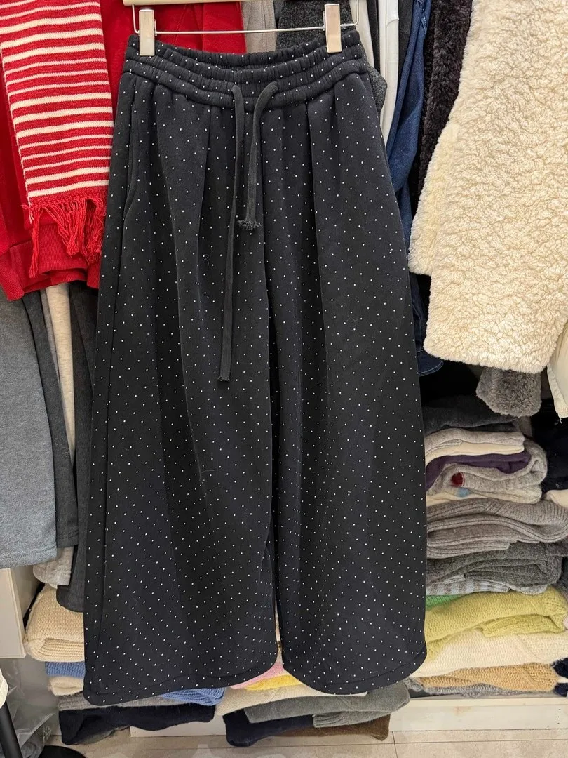 

plus Size Men's Casual Pants Winter Fce Wide Leg Pants Loose Fit Comfortable Elastic Waist Polka Dot Design Unique Sle