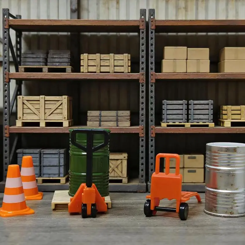 Miniature Warehouse Scene Model Kit Easy to Assemble Logistics Dollhouse Decor for Home Desktop Display Creative Gifts