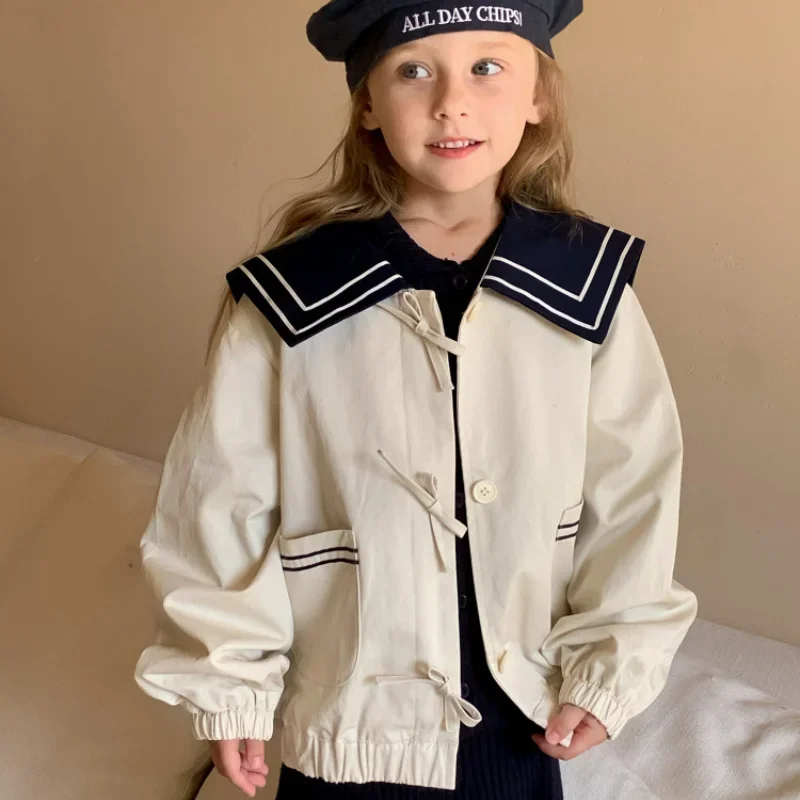 

Детская весенне-осенняя куртка в стиле Peppy для девочек, модная темно-синяя ветровка, топы, детские повседневные тонкие пальто для детей от 2 до 8 лет