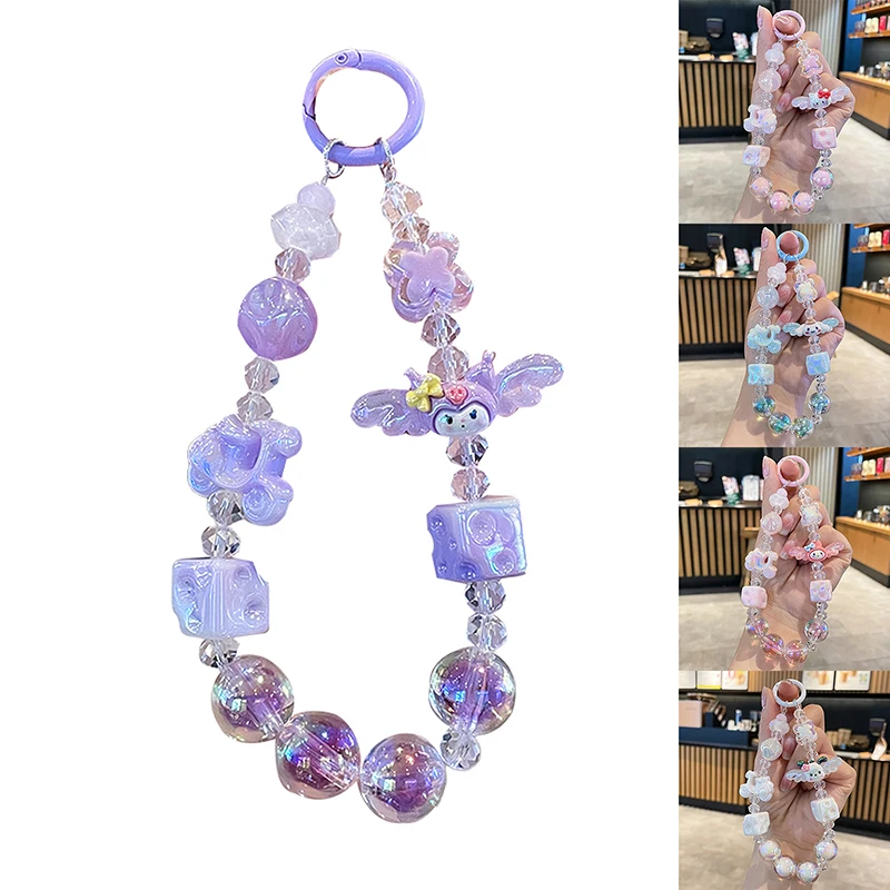 Sanrio Kuromi Melodie Cinnamoroll Kralen Telefoon Lanyard Sweet Cute Kralen Telefoonketting Sleutelhanger Tas Hanger Auto Sleutel Accessoires