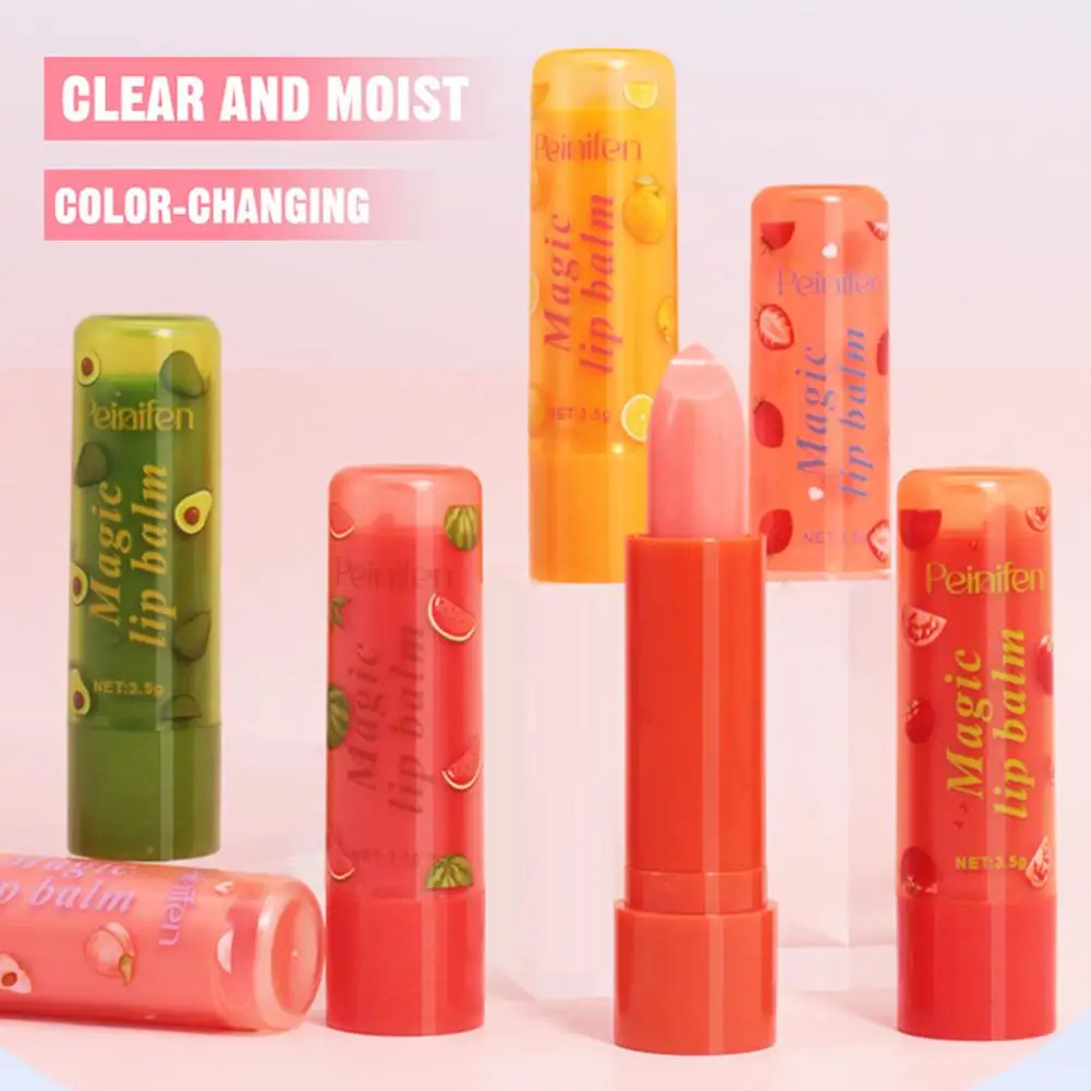 6 Pcs/Set Color Changing Lipstick Fruit Flavor Lip Balm, Nourishing Moisturizing & Non-Stick Cup Lip Gloss For Dry Lips