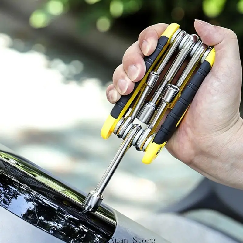 

3XUF 6 в 1 набор складных гаек, набор отверток, метрические шестигранные гайки, складные торцевые ключи, стальной хвостовик,