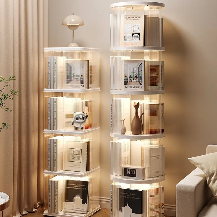 360 degree rotating bookshelf transparent bookcase children's picture book storage rack household student simple floor shelf nar