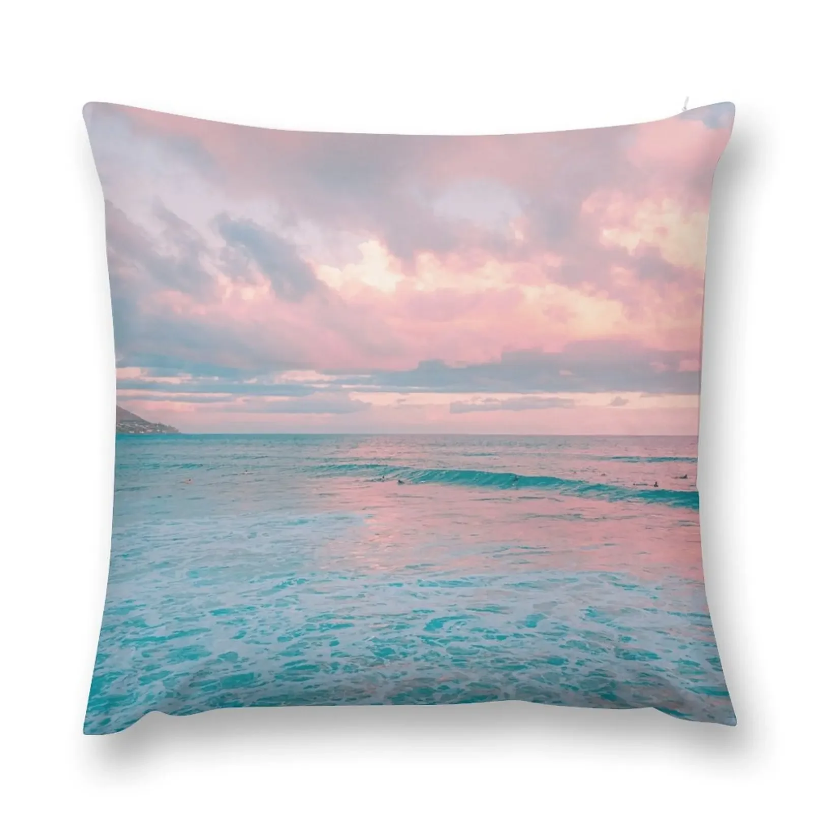 Beautiful Cotton Candy Pink Sky, Ocean Waves Throw Pillow pillow cover christmas pillow cover luxury