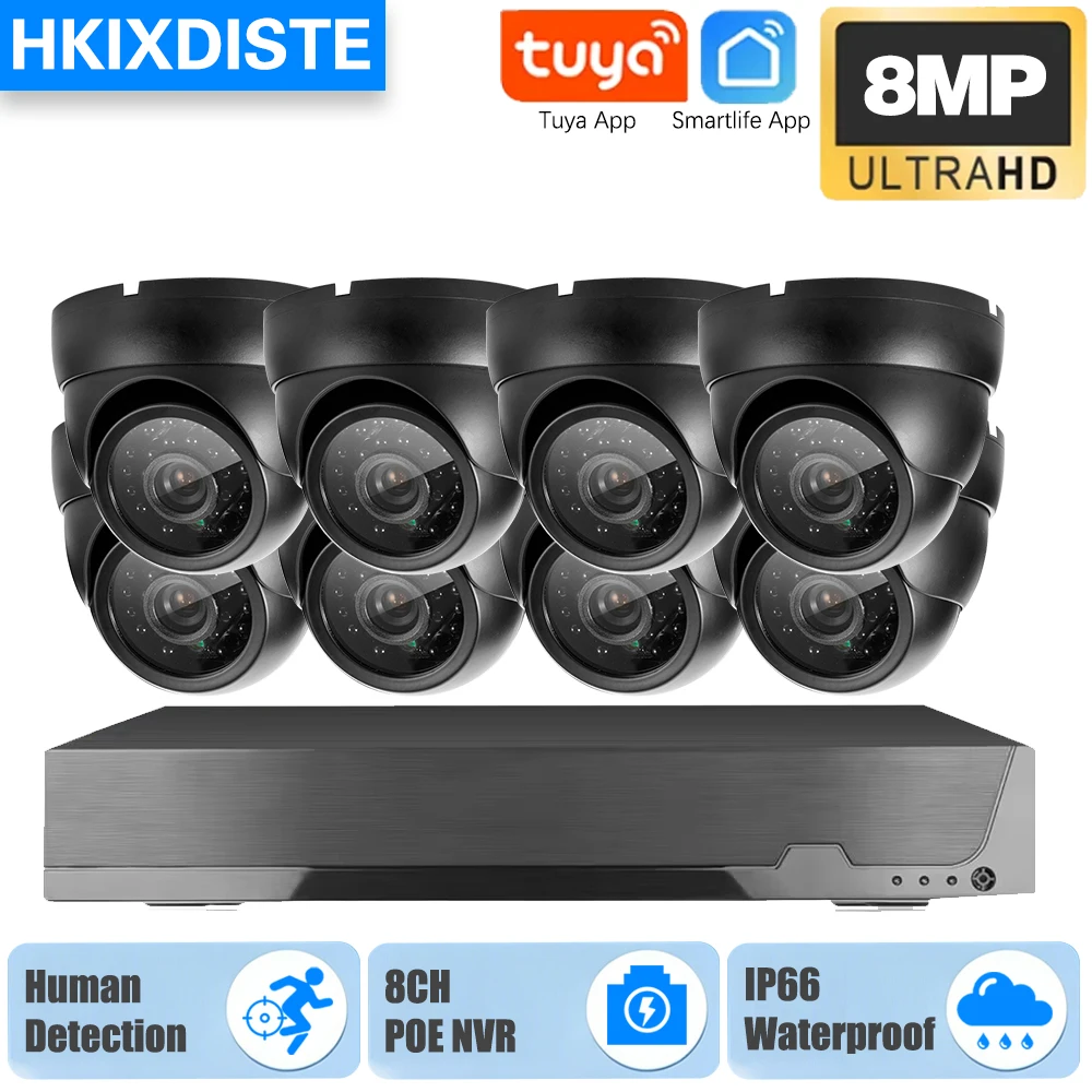 

4K 8CH POE NVR 8MP SmartLife Home H.265 Security IPC Camera System Tuya 8MP Poe Camera Indoor Outdoor Video Surveillance Kit Set