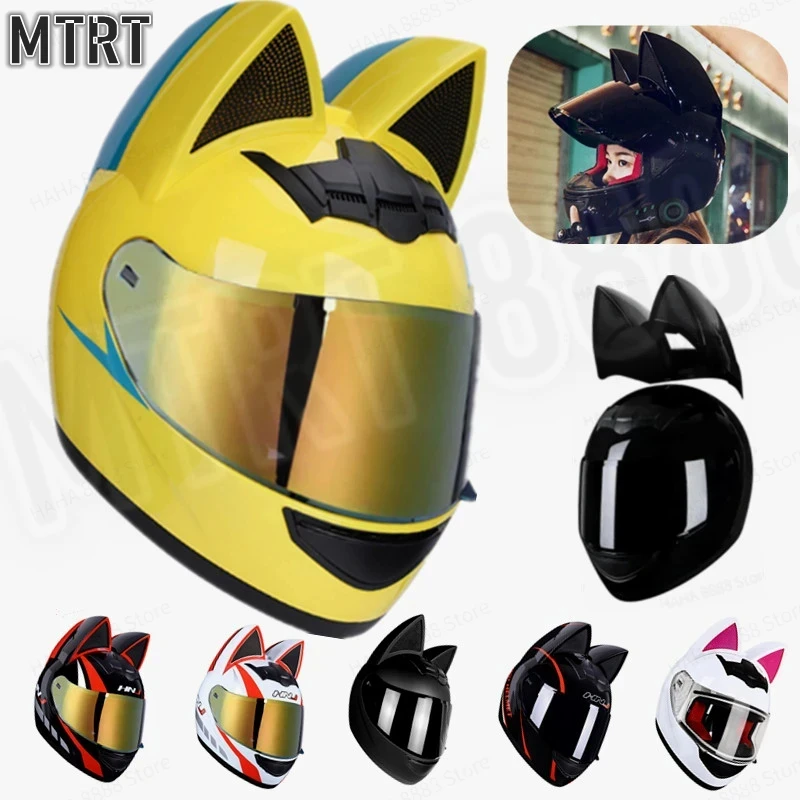 DOT Approved Motorcycle Helmet Cat Ears Detachable  Motorcycle Accessories For Women Men Full Face Breathable Capacete de moto