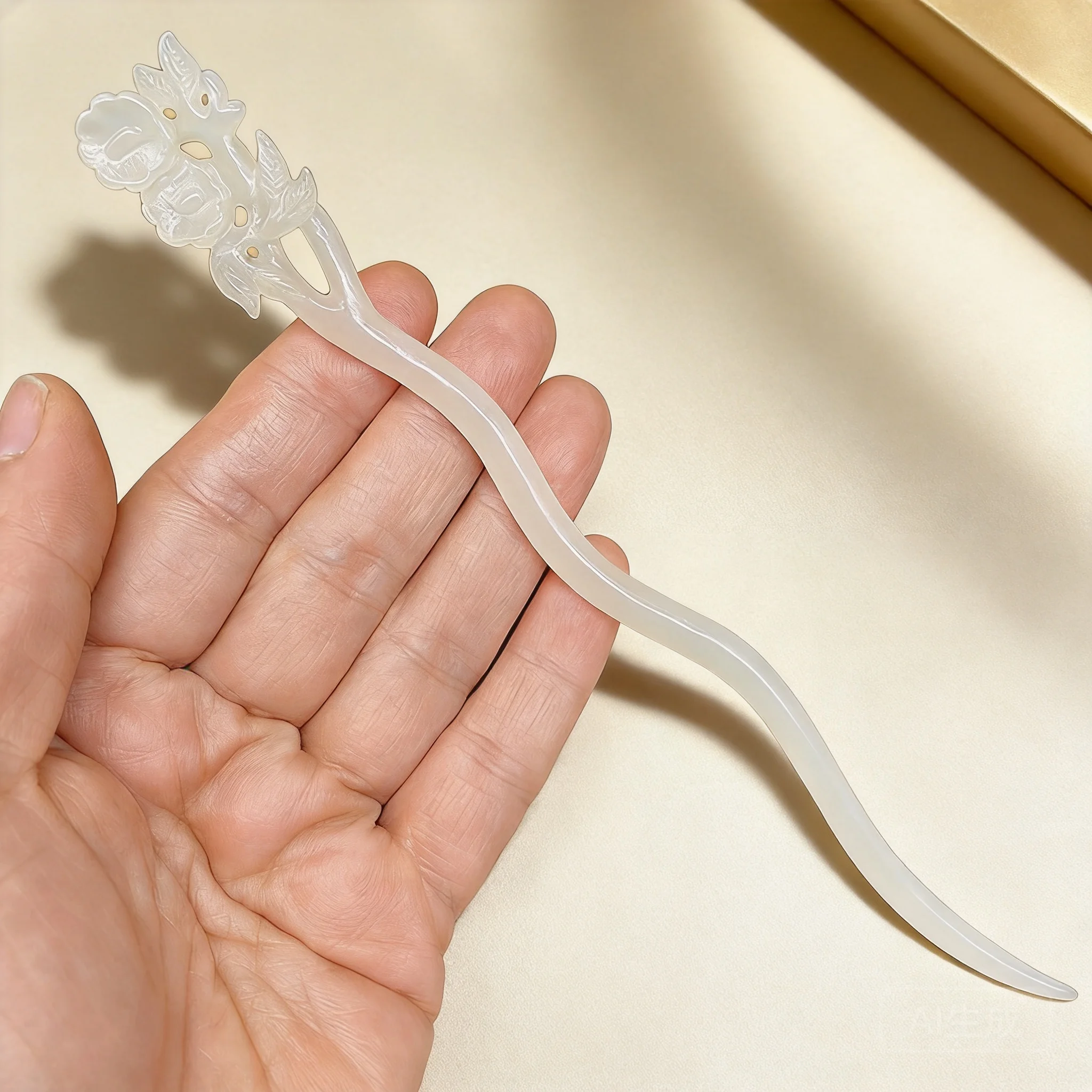 Chinese Auspicious Lucky Imitation White Jade Glaze Plum Blossom Hair Stick Hanfu Hairpin Oriental Hair Accessories For Women