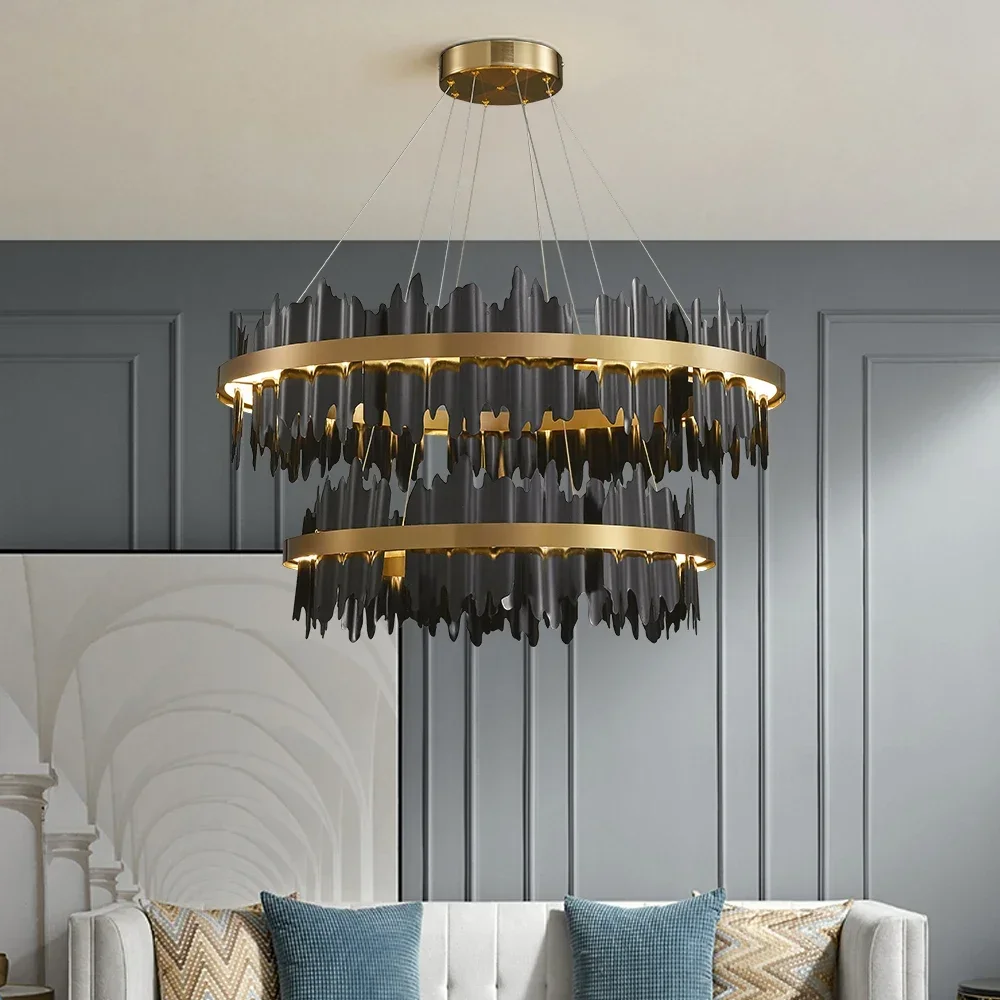 Plafonnier LED Circulaire Noir/Or avec Télécommande, Design Créatif Moderne, Luminaire Décoratif de Plafond, Idéal pour un Salon ou un Hôtel