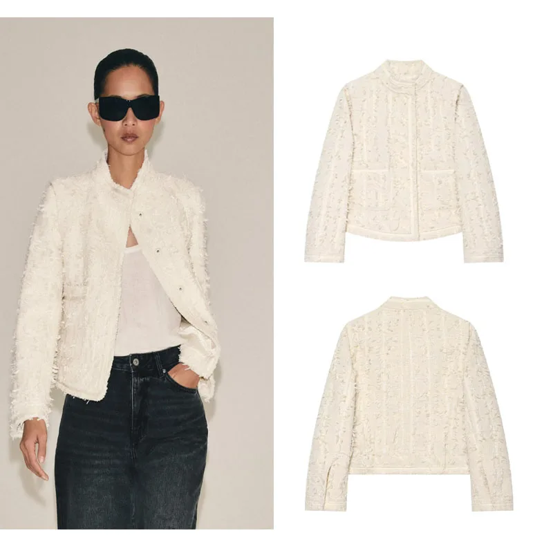 Early Autumn New Arrival Women's Fashion Simple Versatile High Collar Jacket Polyester Fiber Slim Fit Short Coat Button Closure
