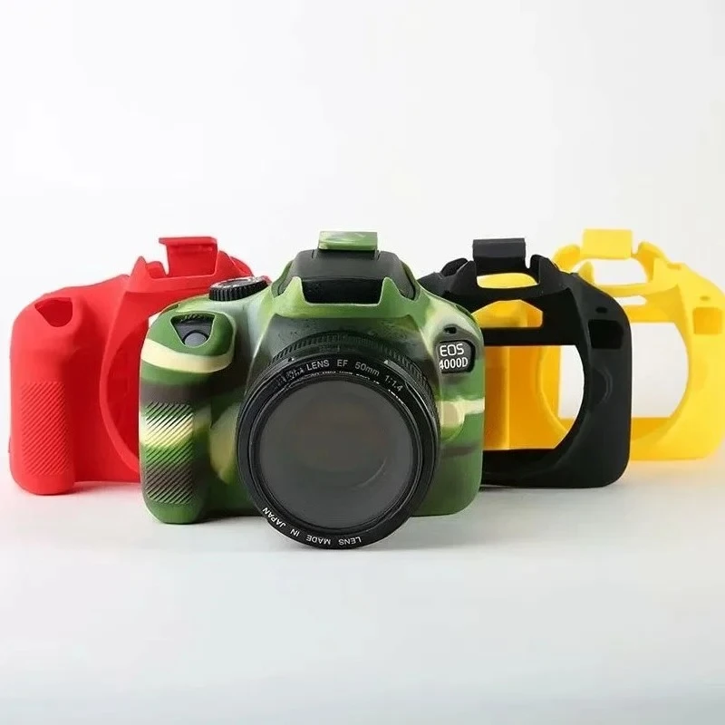 Weiche Silikonkautschuk-Körperabdeckung, für Canon EOS 4000D 3000D Digitale Schutzhülle Fototasche + kostenlose gehärtete Folie