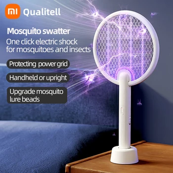 Xiaomi Qualitell C2 Fly Swatter Electric Bug Zapper Racket Puple Trap with Lamp and Stand Base 4000V, Type C Rechargeable