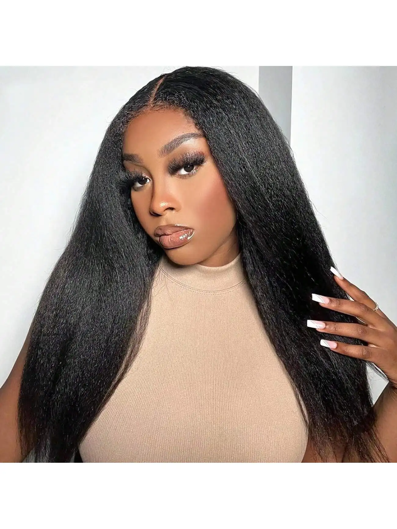 

Kinky Straight Human Hair Wig 4x4 Lace Wigs Human Hair Pre Plucked With Baby Hair Natural Hairline 220% Density Human Hair Wig