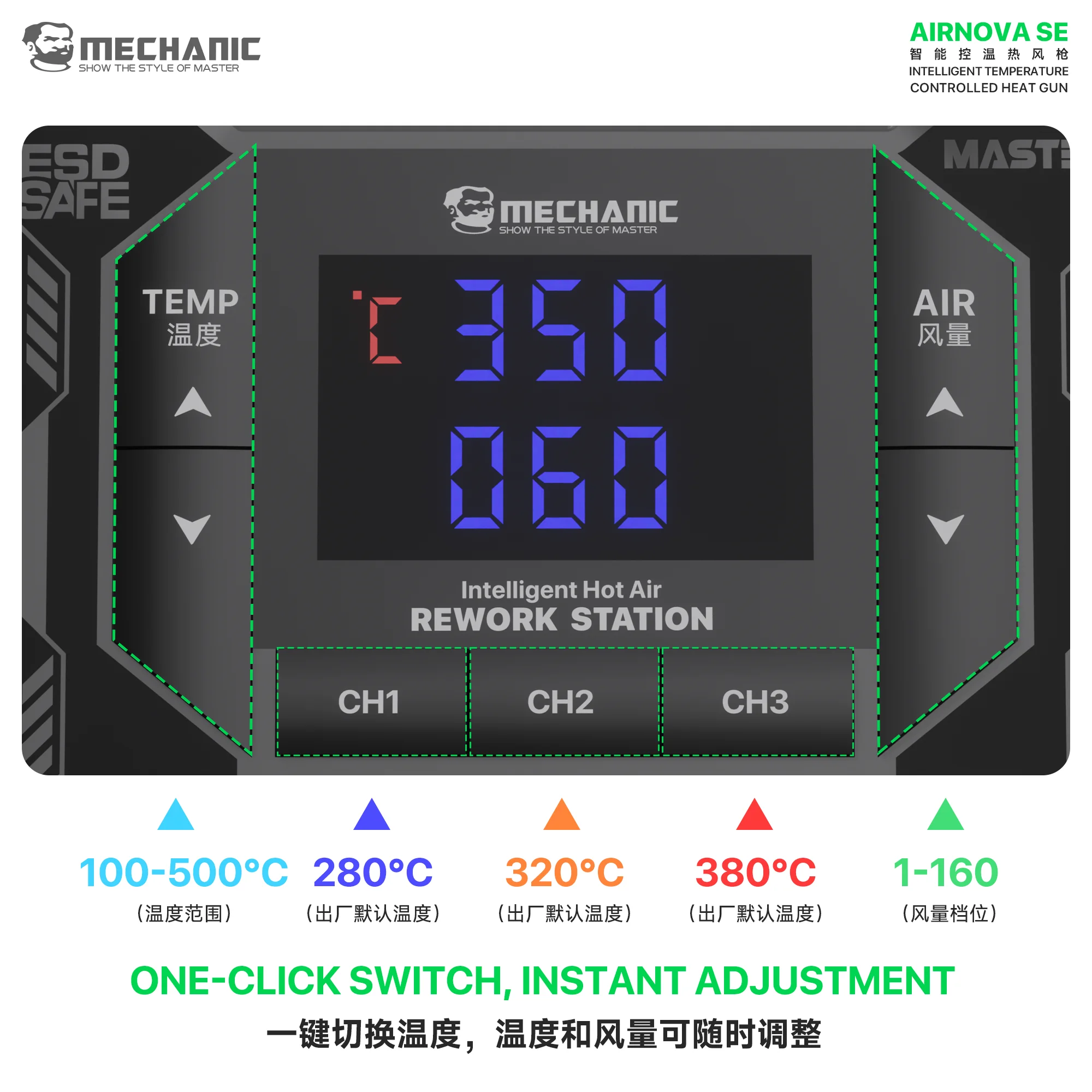 MECHANIC OFFICIAL Intelligent Temperature Control Hot Air Gun AirNova SE Heat Gun Tools for Phone BGA IC PCB Repair