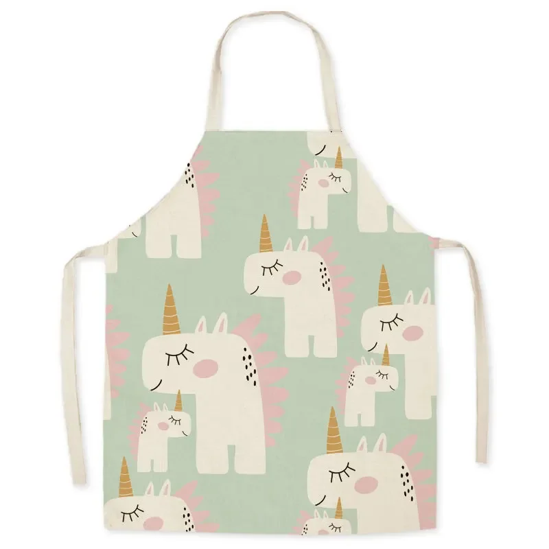 Linen Fabric Cartoon Unicorn Apron Oil-proof Apron Cute Parent-child Kitchen Decoration Children Adult Sleeveless Apron Custom - view 3