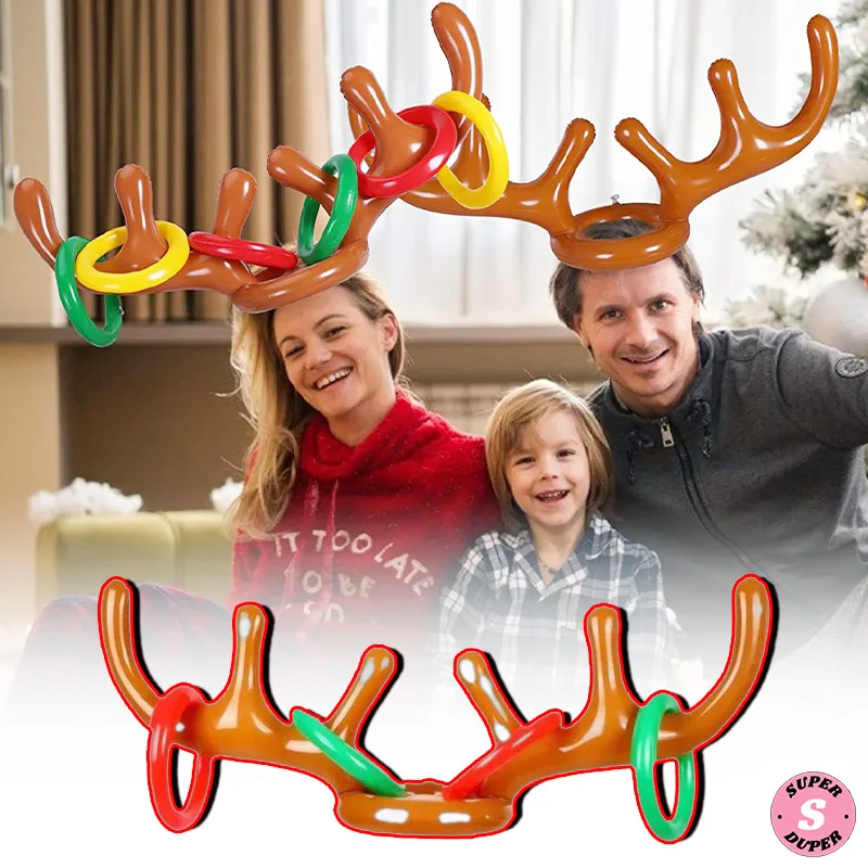 Christmas Inflatable Reindeer Antler Hat Ring Toss Multiplayer Funny Family Game Kids Xmas Party Supplies Xmas Home Decor