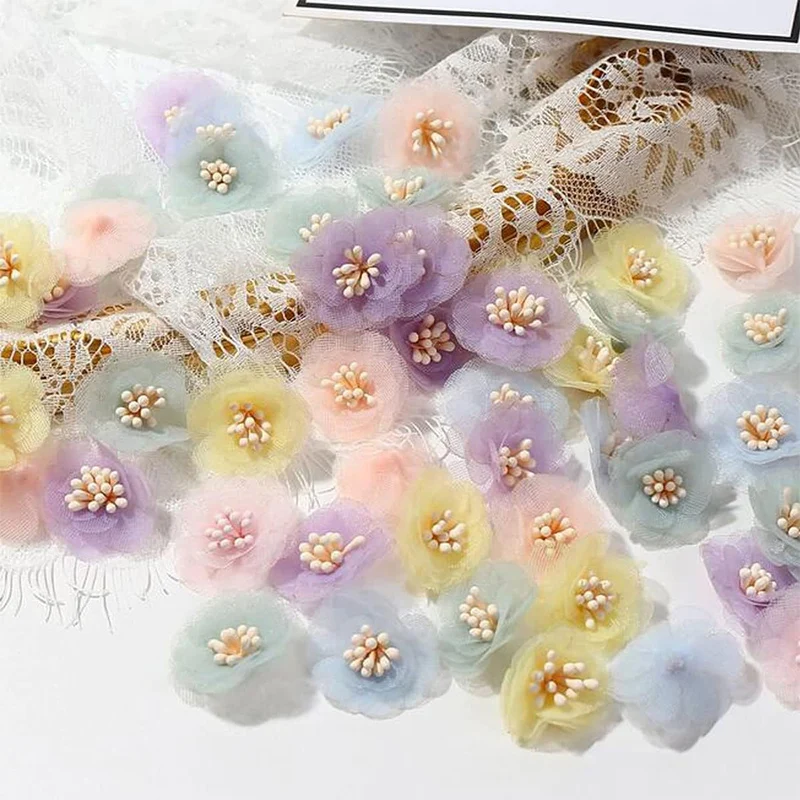 10/20Pcs Chiffon Gauze Artificial Flowers DIY Headwear Wedding Decorations Fake Flowers Clothes Crafts Hairpin Corsage Accessory