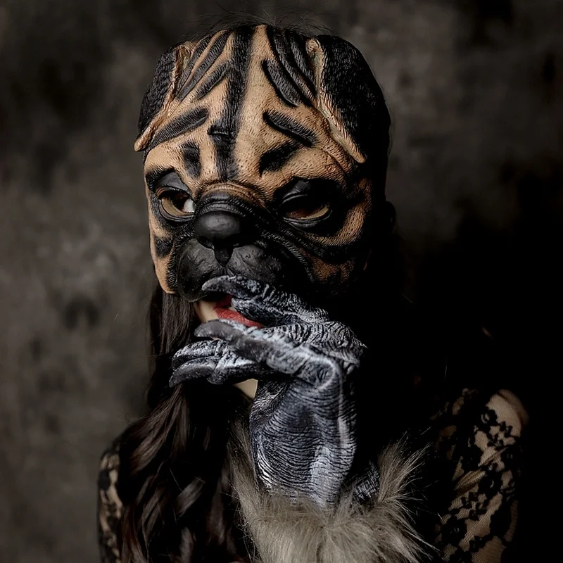 Máscara dálmata para Cosplay, máscara de Animal de media cara, Rave de Halloween, carnaval, fiesta de baile, accesorio de juego de rol, mascota Pug, máscara de mascarada para adultos