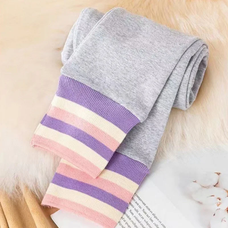 New Children Girl Leggings Soft Elastic Cotton Striped Decor Leggings Kids Basic Versatile Tight Underpants Casual Soft Trousers