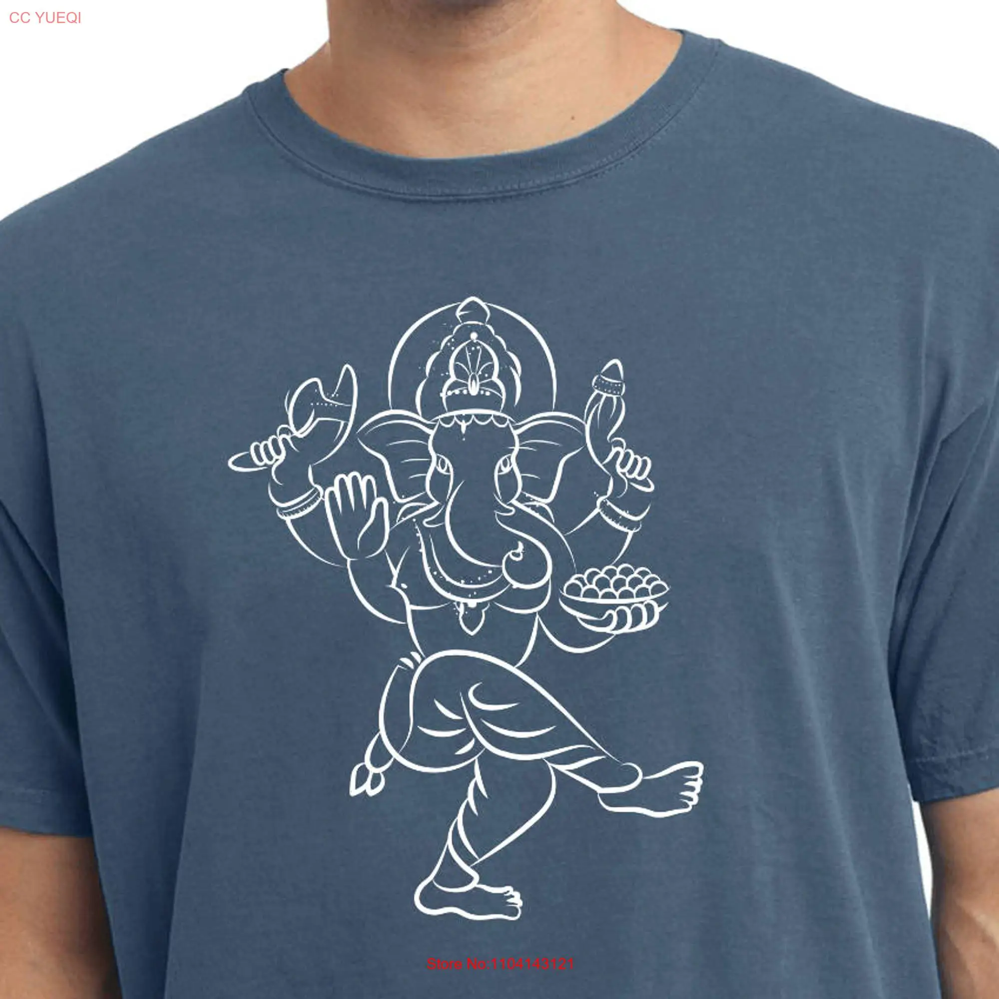 Sketch Ganesha White Print Yoga Pigment Dyed T Shirt PC099 WSKETCHGANESH long or short sleeves