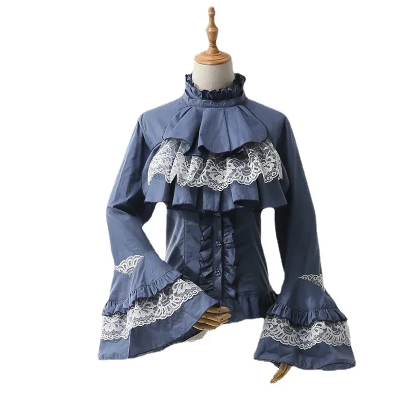 

Средневековые костюмы для косплея на Хэллоуин, винтажная женская крестьянская блузка в японском стиле Лолиты, готическая расклешенная рубашка с рюшами, ласточкин хвост RQ1562