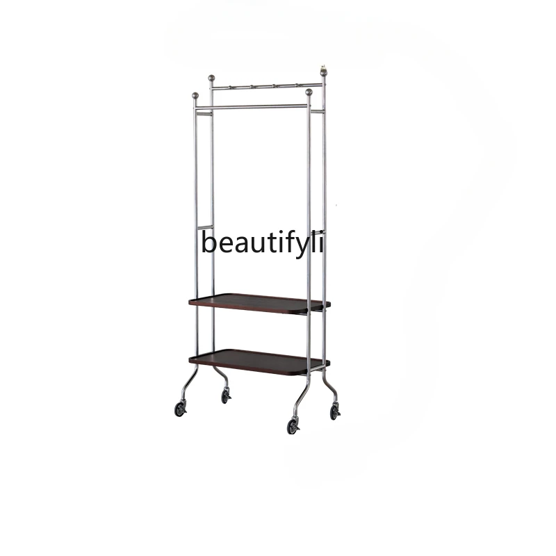 Clothes Rack Floor Multi-Functional Household Movable Stainless Steel Coat Rack with Storage