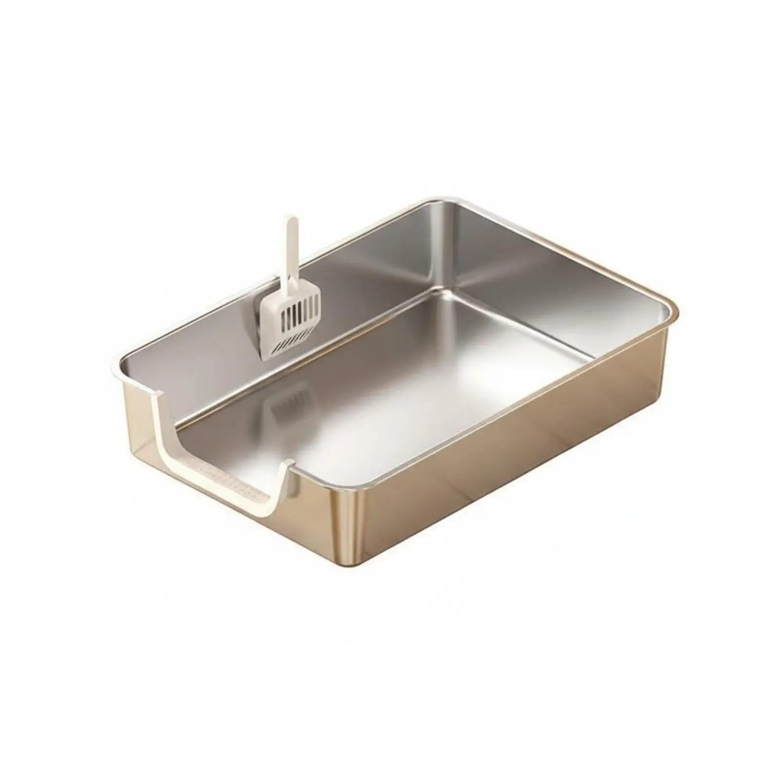 Large Stainless Steel Litter Box for Cats with Tall Walls Lowered Entry Point Spill Proof Tray for Multi Cat Home Use